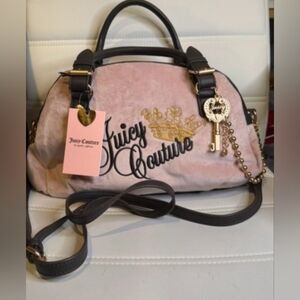 NWT Juicy Couture Pink Satchel with Brown Trim The Key To Juicy